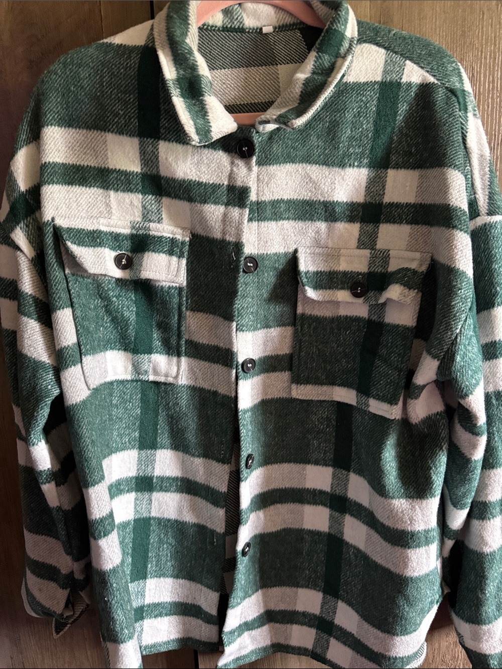 Unbranded Green and White Plaid Button-Up Shacket